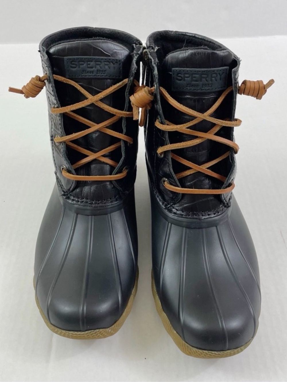 Sperry Black Croc Duck Boots - Women’s 9